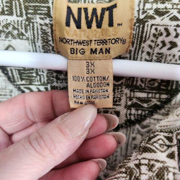Northwest Territory Big Man 3X Polo Shirt Green Geometric Pattern 100% Cotton Ma - Picture 3 of 8
